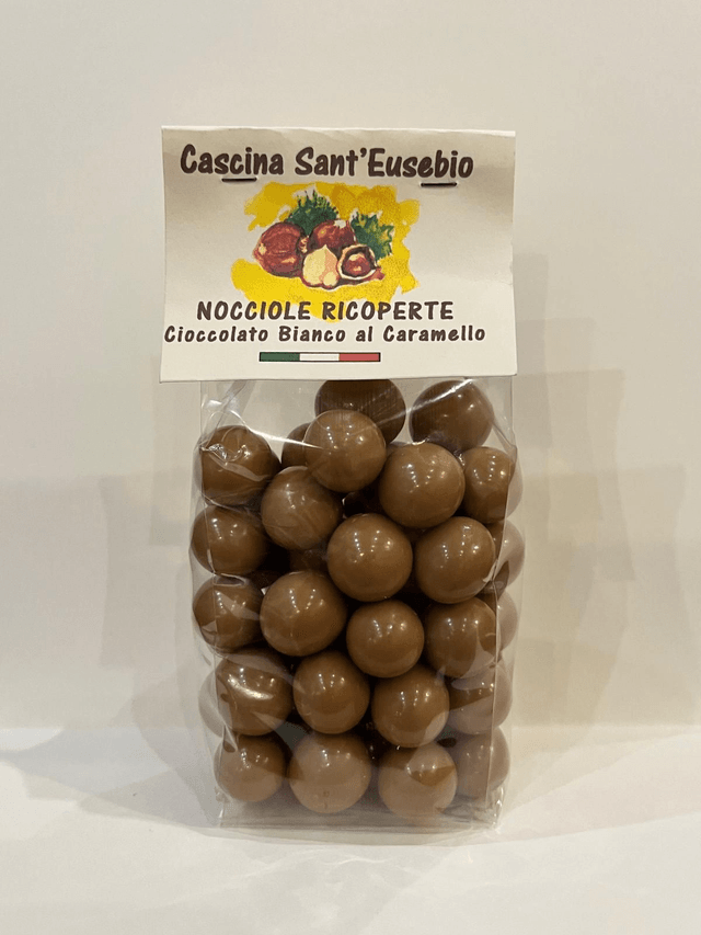 Nocciole Ricoperte Cioccolato Bianco al Caramello